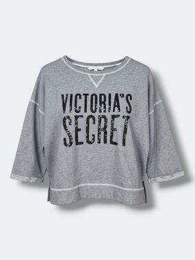 Victoria’s Secret Sweatshirt Women’s Small Gray Sequin Logo Cropped Pullover